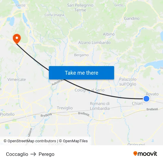 Coccaglio to Perego map