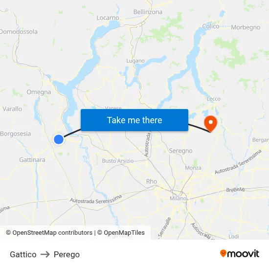 Gattico to Perego map