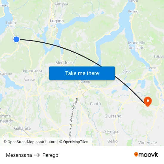 Mesenzana to Perego map