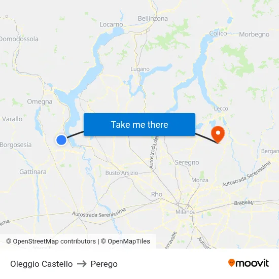 Oleggio Castello to Perego map