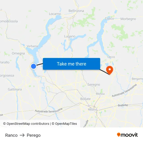 Ranco to Perego map