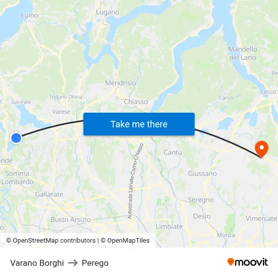 Varano Borghi to Perego map