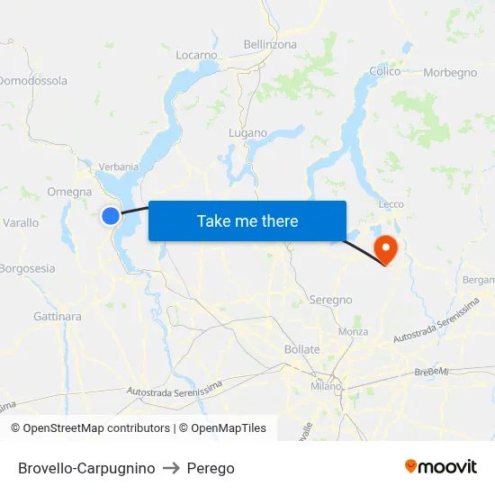 Brovello-Carpugnino to Perego map