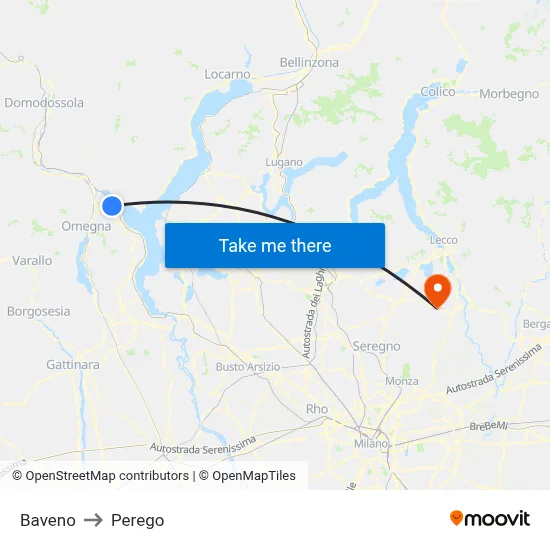 Baveno to Perego map