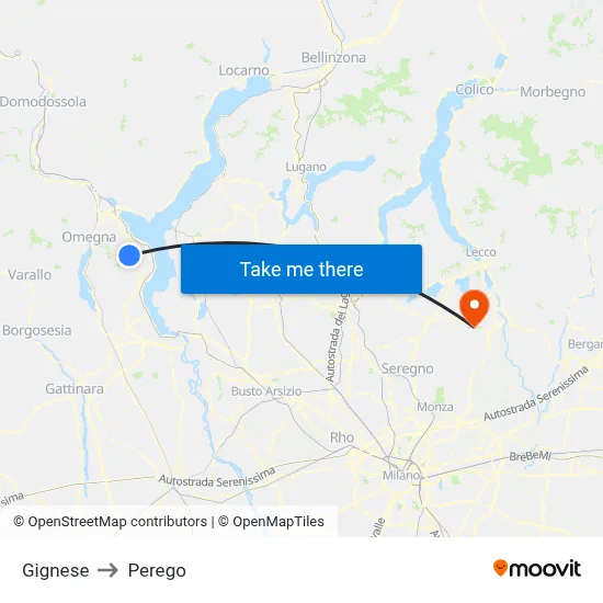 Gignese to Perego map