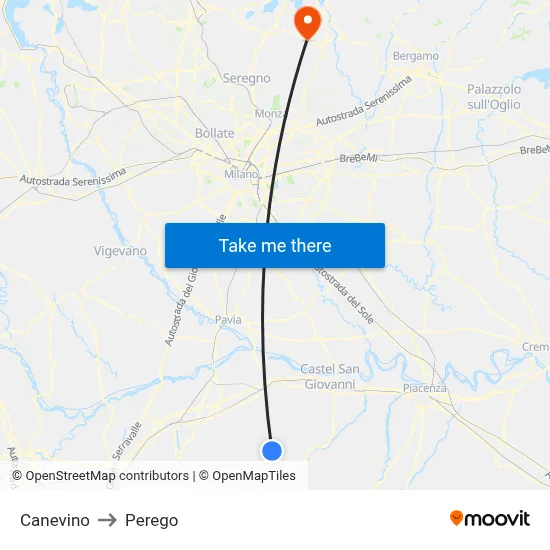 Canevino to Perego map