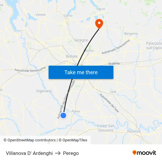 Villanova d'Ardenghi to Perego map