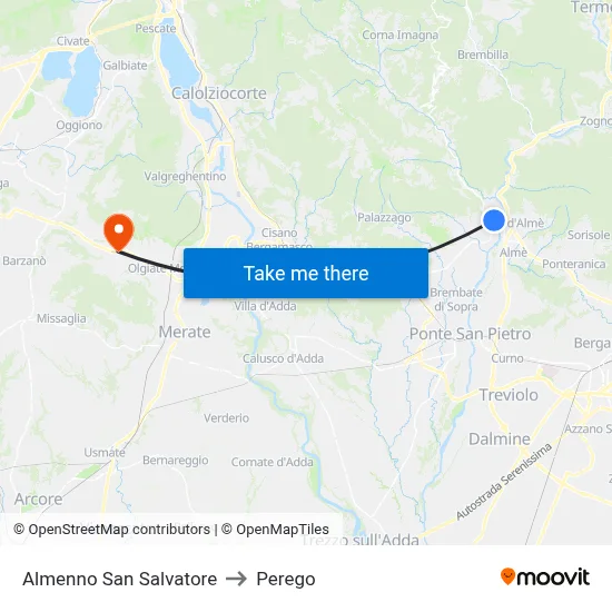 Almenno San Salvatore to Perego map