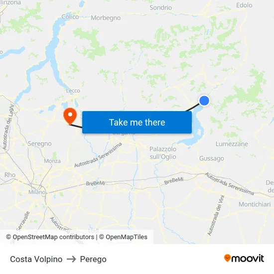 Costa Volpino to Perego map