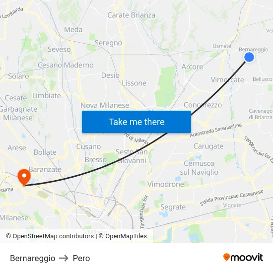 Bernareggio to Pero map