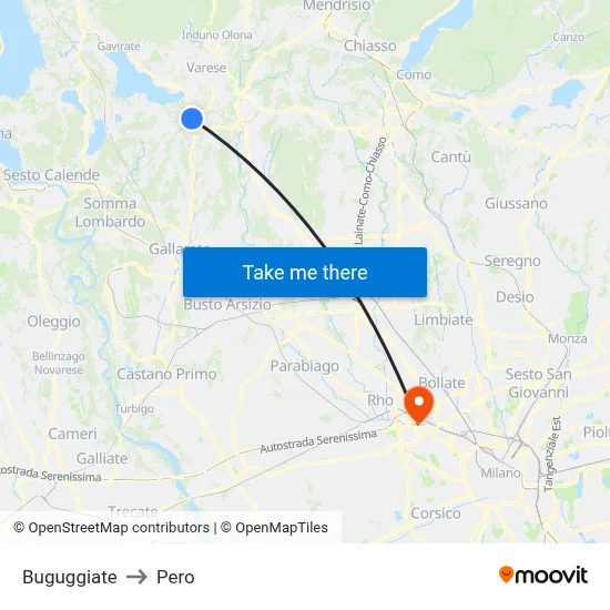 Buguggiate to Pero map
