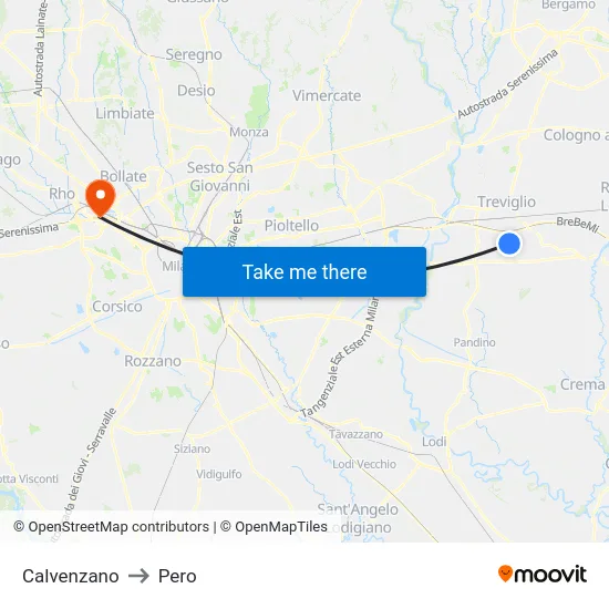 Calvenzano to Pero map