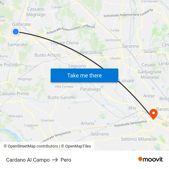 Cardano al Campo to Pero map