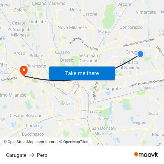 Carugate to Pero map