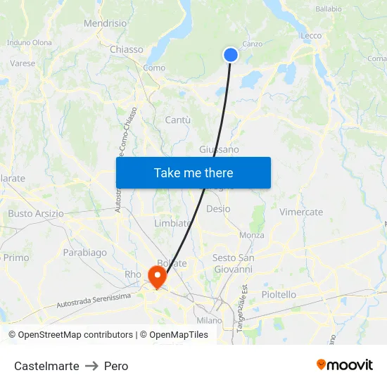 Castelmarte to Pero map