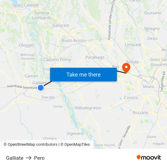 Galliate to Pero map
