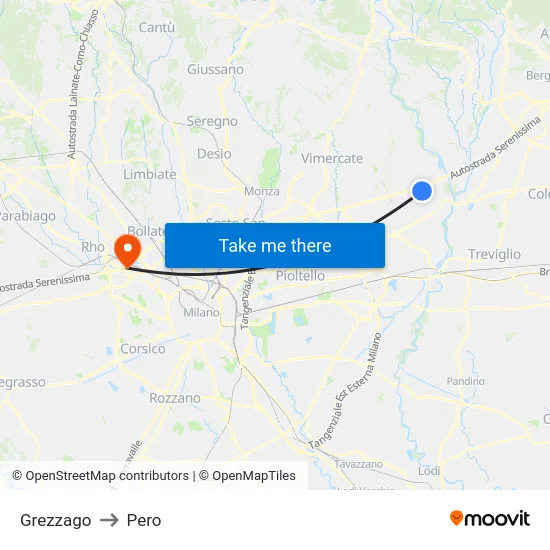 Grezzago to Pero map