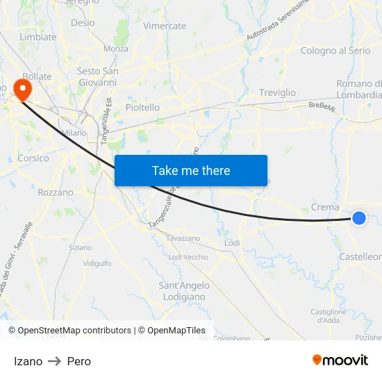 Izano to Pero map