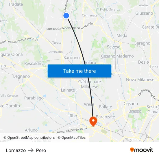 Lomazzo to Pero map