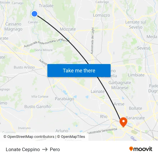 Lonate Ceppino to Pero map