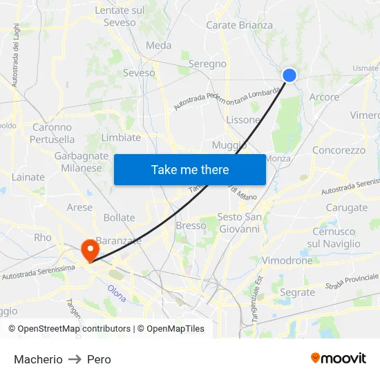 Macherio to Pero map