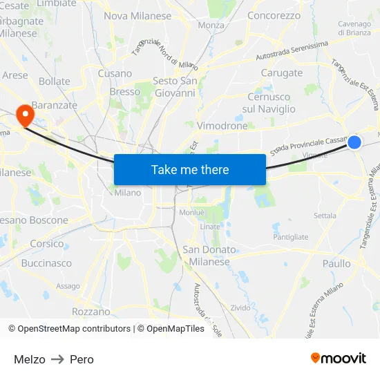 Melzo to Pero map