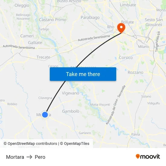 Mortara to Pero map