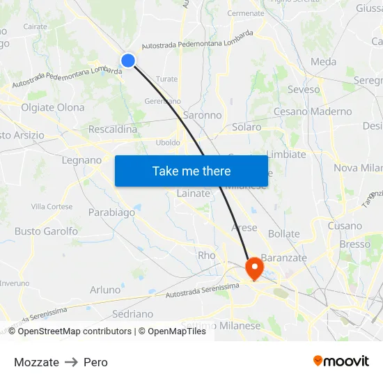 Mozzate to Pero map