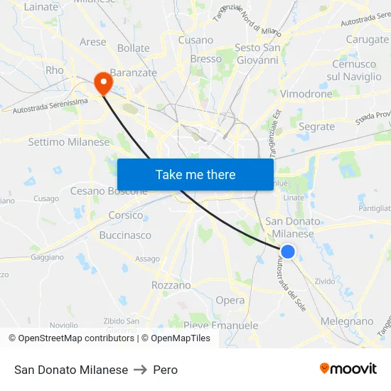 San Donato Milanese to Pero map