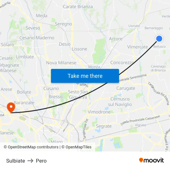 Sulbiate to Pero map