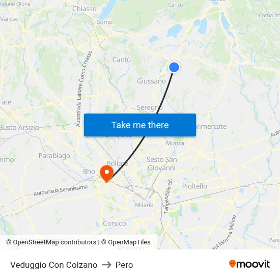 Veduggio con Colzano to Pero map