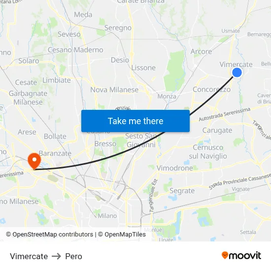 Vimercate to Pero map