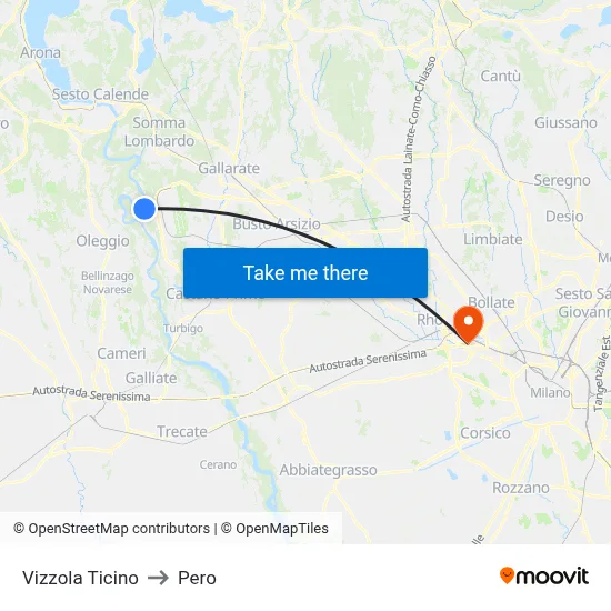 Vizzola Ticino to Pero map