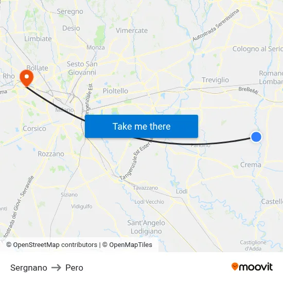 Sergnano to Pero map