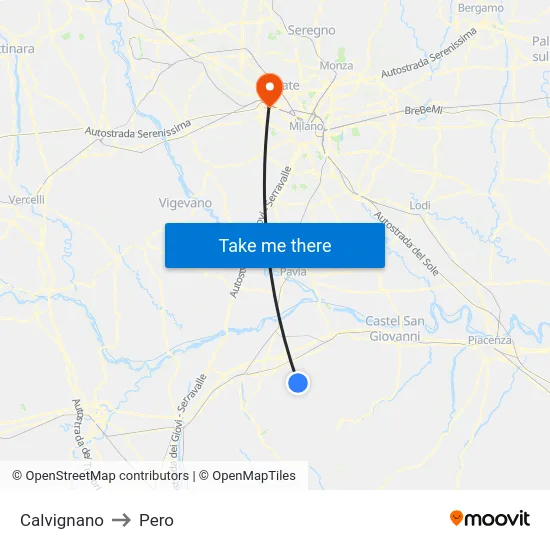 Calvignano to Pero map