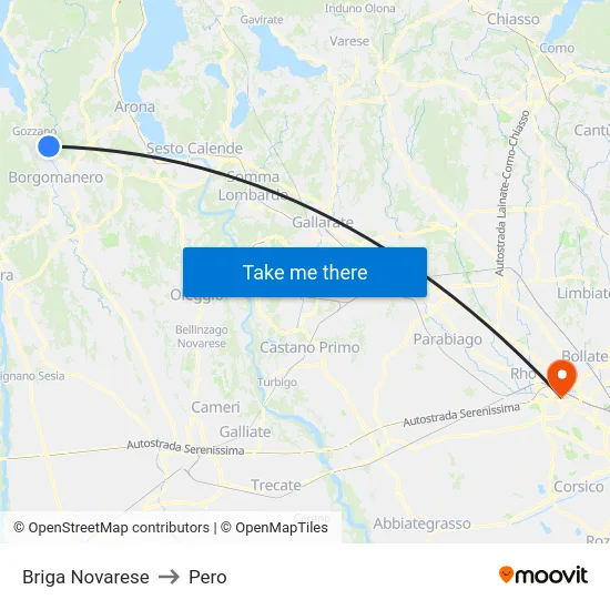 Briga Novarese to Pero map