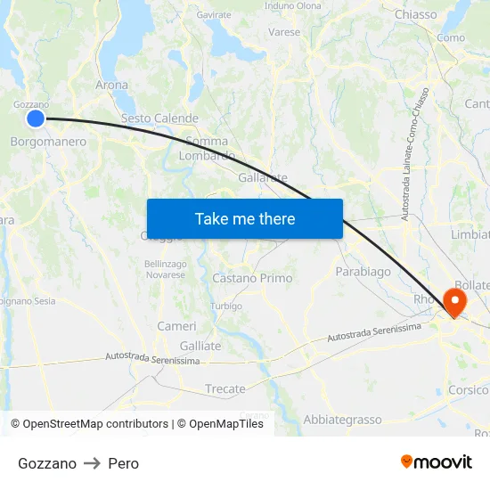 Gozzano to Pero map