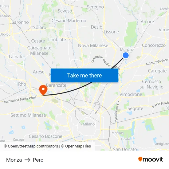 Monza to Pero map