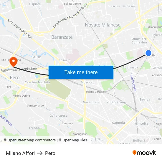 Milano Affori to Pero map