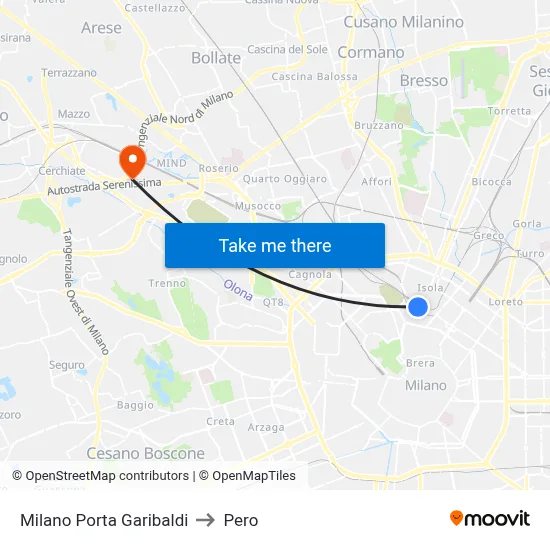 Milano Porta Garibaldi to Pero map