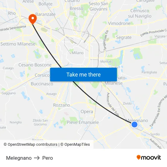 Melegnano to Pero map