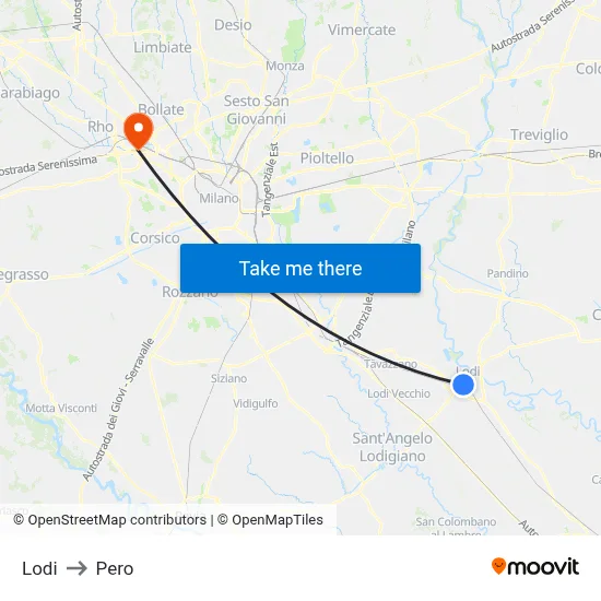 Lodi to Pero map