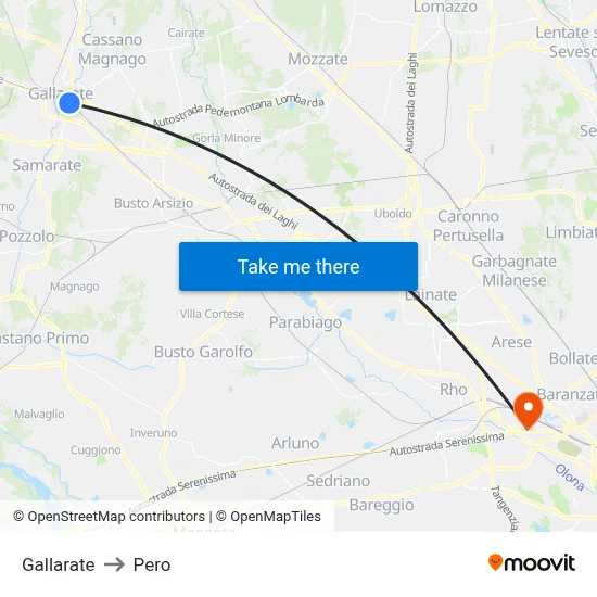 Gallarate to Pero map