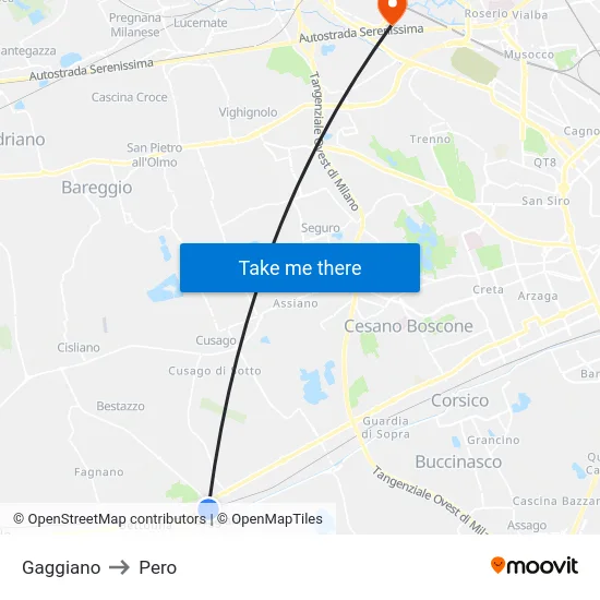 Gaggiano to Pero map