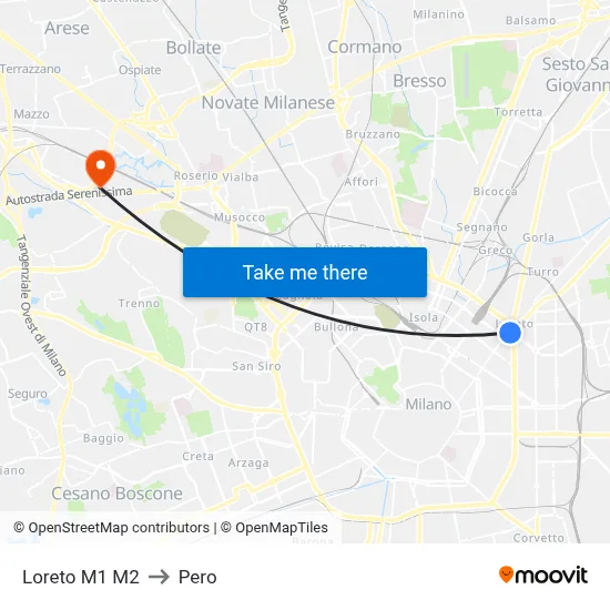 Loreto M1 M2 to Pero map