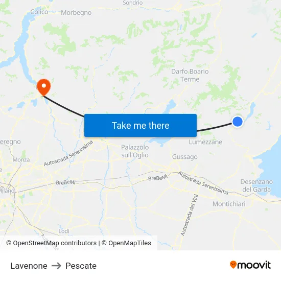 Lavenone to Pescate map