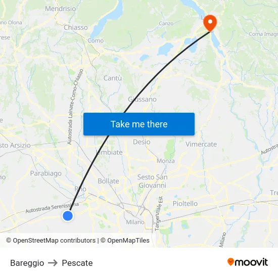 Bareggio to Pescate map