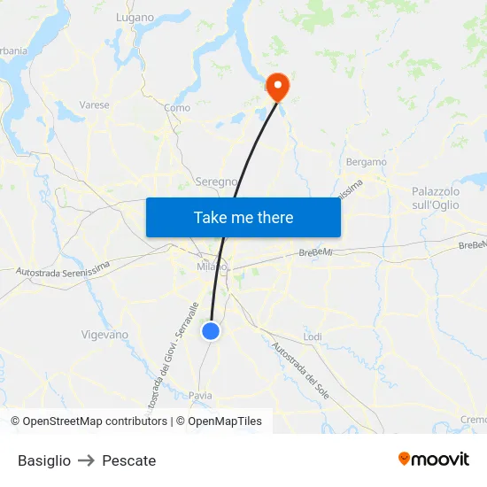 Basiglio to Pescate map