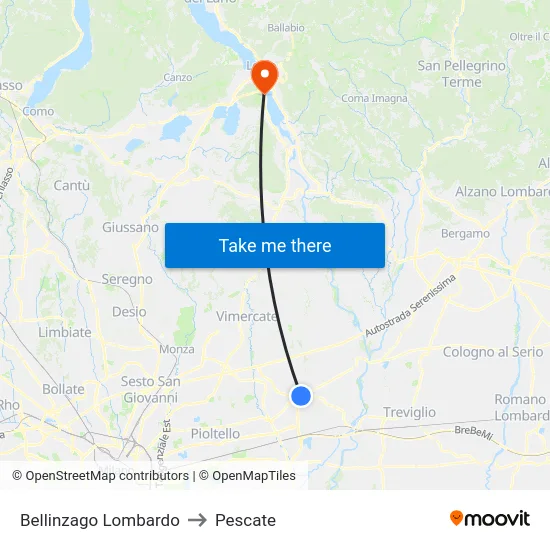 Bellinzago Lombardo to Pescate map