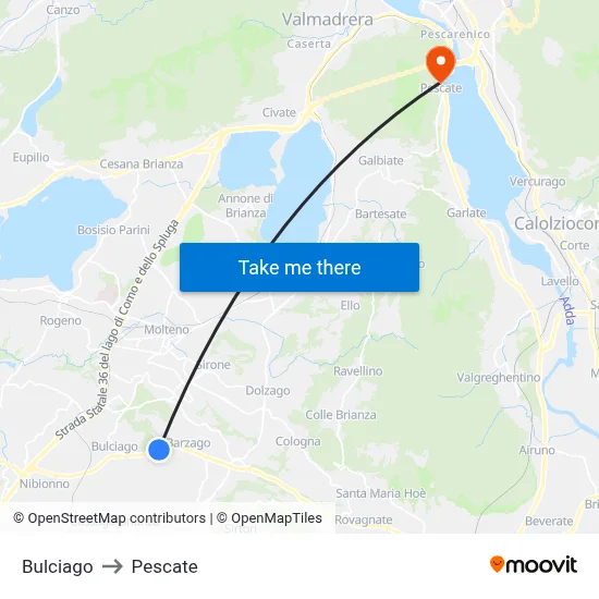 Bulciago to Pescate map